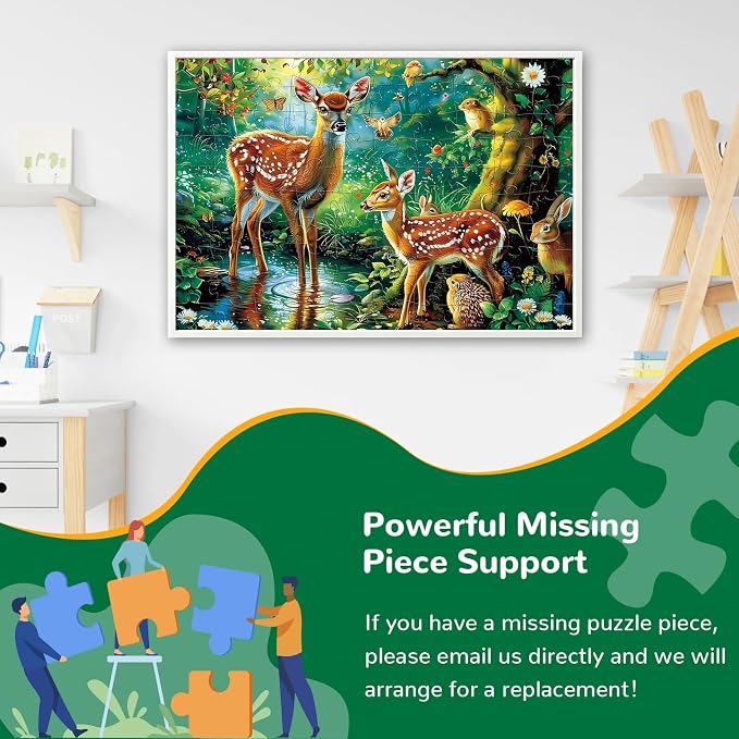 Puzzles for Kids Ages 4-8, 100 Piece Puzzles Kids Ages 4-6 6-8 8-10 Deer Animal Jigsaw Puzzle Toys Educational Puzzle Floor Birthday Gifts for Girls and Boys