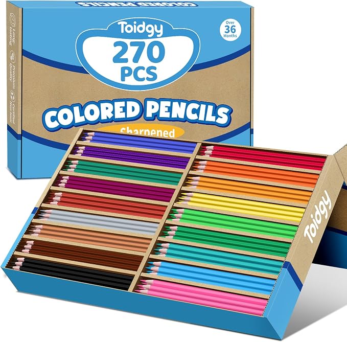 270 Count Colored Pencils Bulk Classroom, Colored Pencils for Kids 18 Assorted Colors, Coloring Pencil Set for Teachers & Adults, Pre-sharpened Color Pencils, Back to School Supplies Bulk for Students