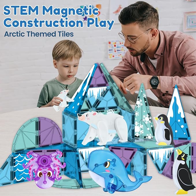 Oriate Magnet Arctic Animals for Magnetic Tiles, 6pcs Movable Joints Zoo Animals for Magnetic Blocks, Animal Toys Compatible with Magnetic Tiles, Educational Magnetic Building Tiles for Kids
