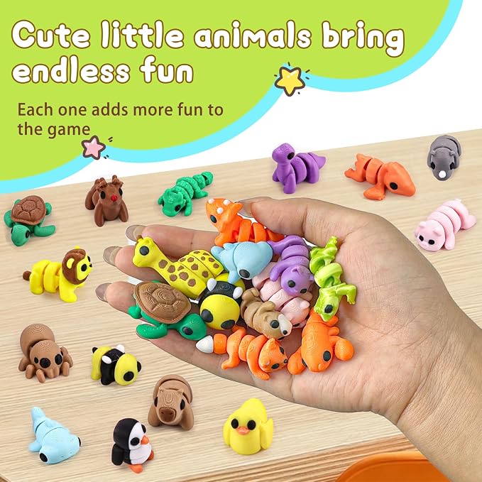 50 pcs Animal Figurines, 3D Printed Animal Figurines Set, Articulated, Party Favors, Pocket Fidget Toys Bulk, Goodie Bag Stuffers, Exchange Gifts, Desk Pets, Classroom Rewards for Kids