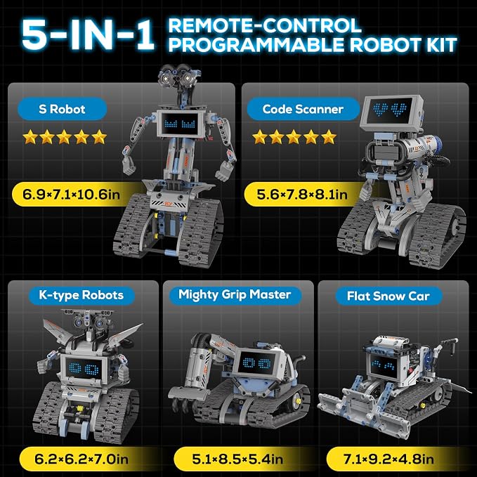 Robot Building Kit with APP/Remote Control STEM Gifts for Boys Age 8-16,Technic Coding Robotic Toys for Kids Birthday, Buildable 5in1 Models with 352+ Pieces