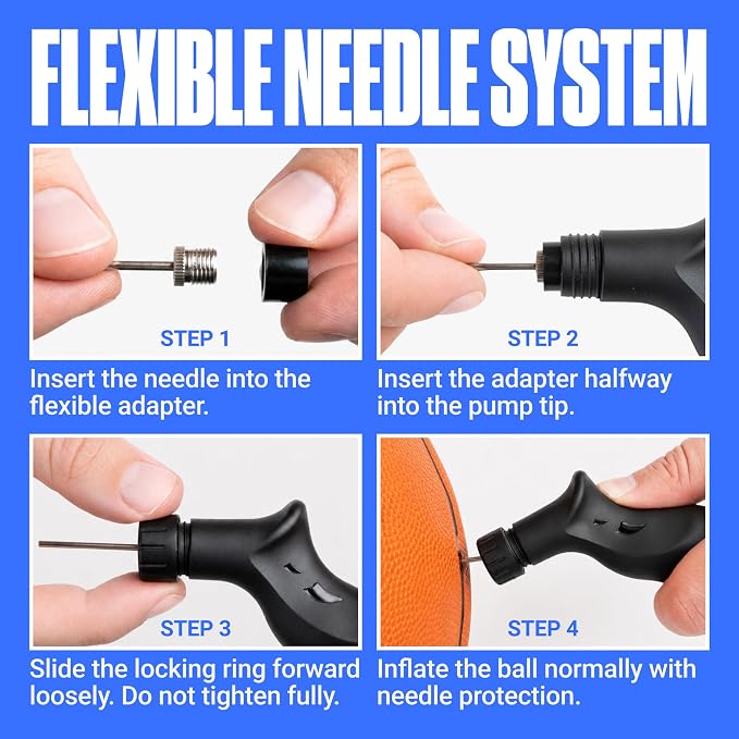 SPORTBIT Ball Pump for Sports Balls - Push & Pull Inflating System - Hand Pump for Exercise Balls - Volleyball Pump, Basketball Inflator, Ball Air Pump - Goes with 5 Needles Set
