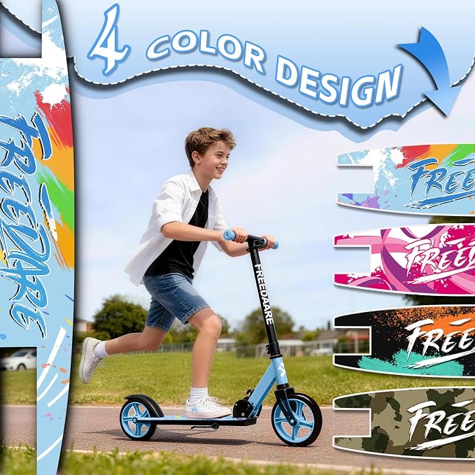 FREEDARE Kick Scooter for Kids & Adults Ages 8+, Foldable Teen Scooter with 2 Big 8-inch Wheels and 4-Level Adjustable Handlebar, Max Load 220 LBS