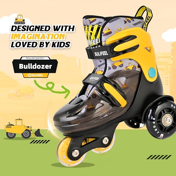 SULIFEEL Adjustable Roller Skates for Girls Boys Kids,Fun Illuminating Light Up Flash Wheels Three-Point Type Balance Suitable for Beginners Indoor Roller Skating