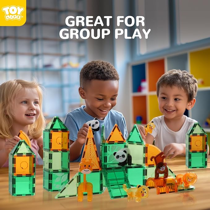 TOY Life 56 Pcs Magnetic Tiles Animals for Toddlers 3-5 Magnet Blocks for Kids Ages 4-8 STEM Magnet Tile Toys Building Tiles Set Christmas Birthday Gift for Boys and Girls