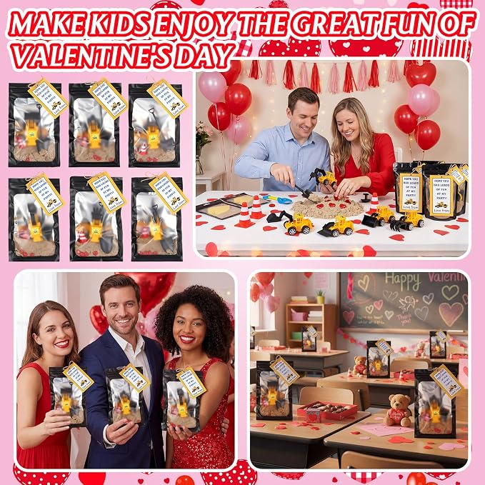 Jenaai 12 Set Construction Party Favors Truck Vehicle Set with Sand Greeting Cards Mini Cars Truck Tractor Forklift for Back to School Gifts Birthday Party Supplies Rewards Goodie Bag Stuffer