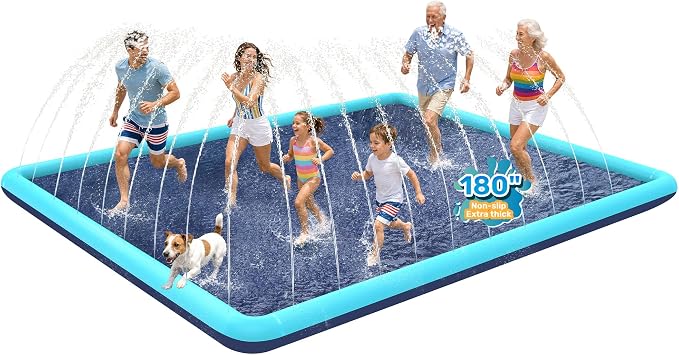 180" Jumbo Splash Pad for Dogs, Non-Slip, Rantangle Splash Pad for Kids Ages 4-8,Giant Splash Pads for Toddlers 1-3, Dog Sprinkler Shallow Pool, Outdoor Water Toys for Backyard, Teal
