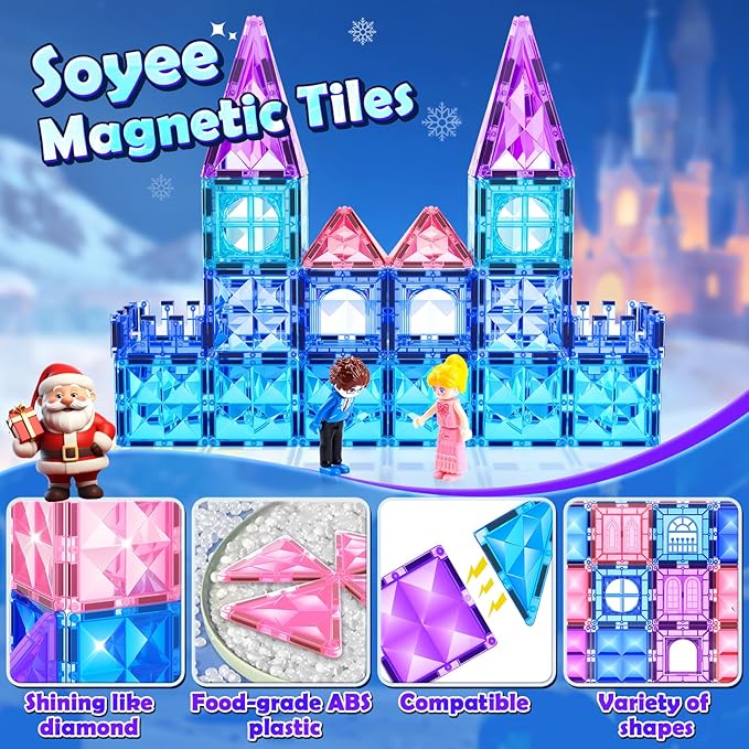 Diamond Magnetic Building Blocks for Kids - Princess Castle Magnetic Tiles Toys for 3-8 Year Old Girls & Boys - 3 4 5 6 Year Old Girl Birthday Xmas Gifts - STEM Educational Toys for Creative Play