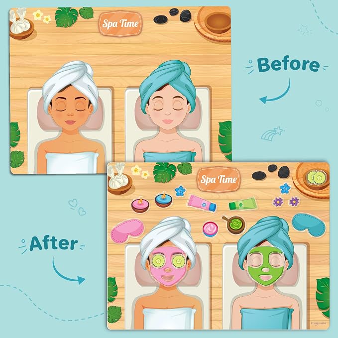 Imagimake Reusable Sticker Fun – Hair & Makeup Kit |Reusable Glam Stickers for Kids | 6 Styling Scene Boards | Pretend Play | Kids Games 3-5 | Toddler Girl Toys | 3,4,5,6,7 Year Old Girl Birthday Gift