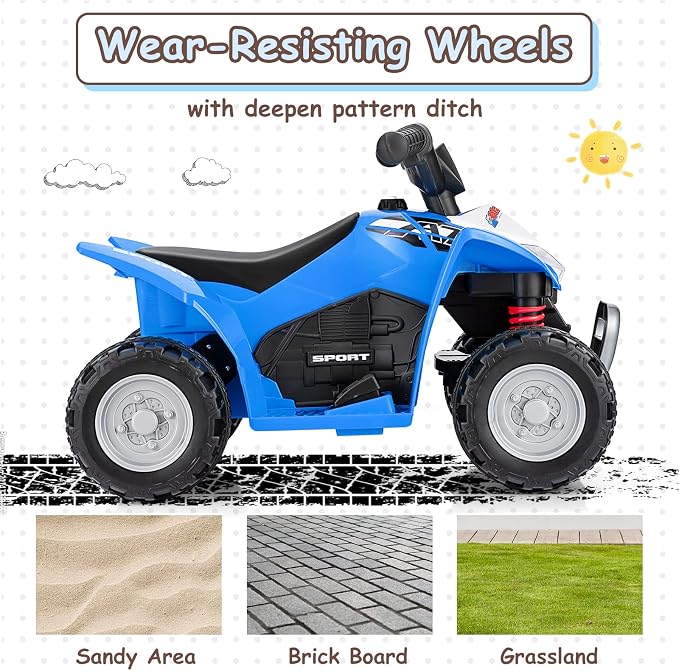 OLAKIDS Kids Ride On ATV, 6V Electric Vehicle for Toddlers, 4 Wheeler Battery Powered Motorized Quad Toy Car for Boys Girls with LED Lights, Horn (Blue)
