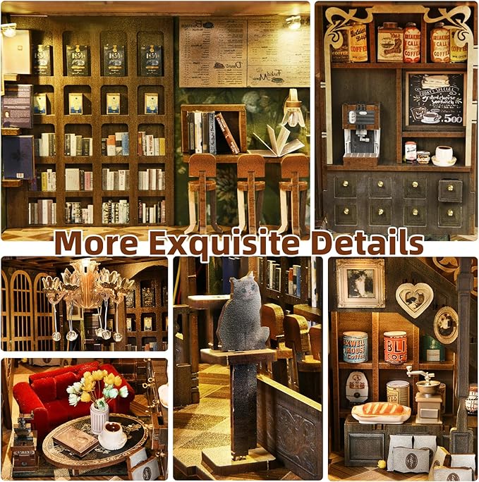 CCCDF Book Nook Kit - DIY Miniature House Coffee Shop Dollhouse Kit for Adults and Teens, 3D Wooden Puzzle Booknook Tiny House Bookshelf Decor, Gifts for Family, Friends (Saison Café)
