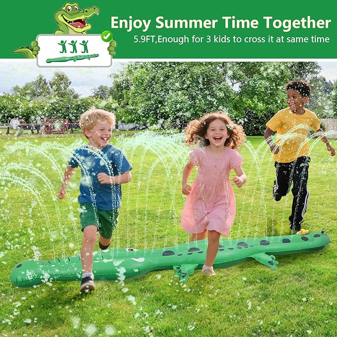 Water Sprinkler for Kids,Large Crocodile Inflatable Sprinkler, Kids Sprinklers for Yard,Outdoor Water Toys Spray Summer Water Play for Boys Girls Dogs Backyard