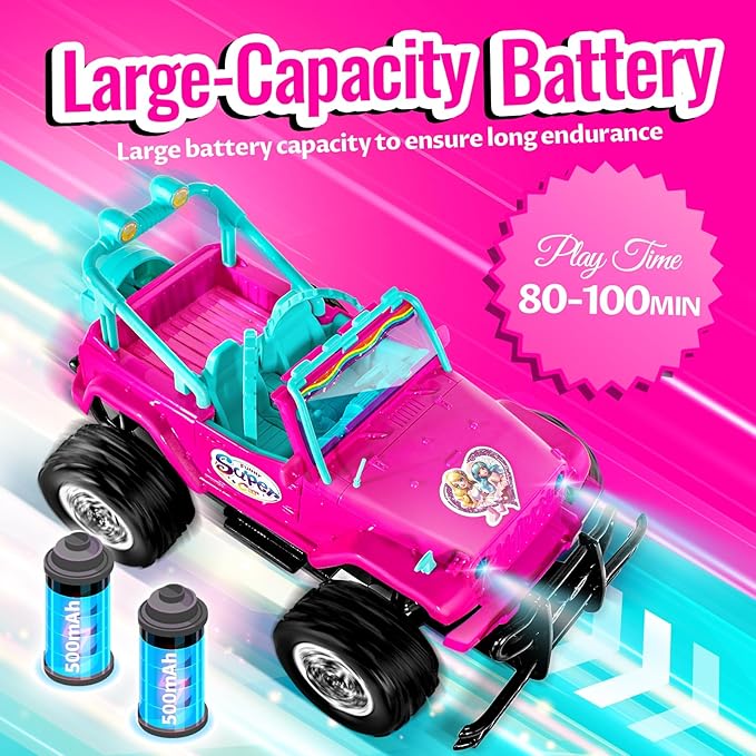 ULOVEME Purple Je ep Remote Control Car for Girls with 5.5" Doll & LED Lights, 2.4GHz Off-Road Trucks, 1:16 Scale Remote-Control Toy Car Holds 2 Dolls (Pink Car)