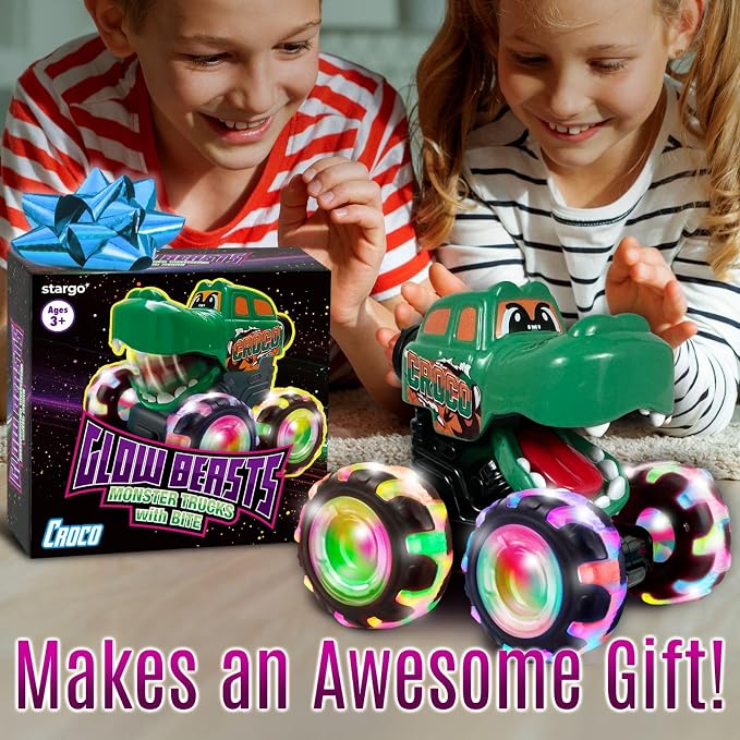 stargo - Croc Monster Truck Toy - Light Up Chomping Pull Back Truck - Press and Go Cars for Easter Basket Stuffers, Boy Birthday Gifts, Toys for Toddlers, Kids Ages 3-5 4-6 5-7 4-8