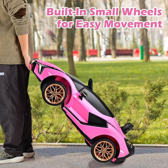INFANS 12V Licensed Lamborghini Sian Kids Ride On Car with Parent Remote Control, Spring Suspension, MP3 Player, Electric Toy Roadster Carbon Fiber Textured for Toddler (Pink)