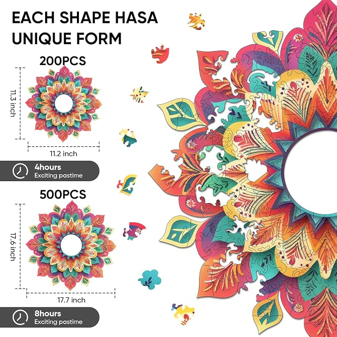 Ixfyloop Wooden Puzzles for Adults Wooden Puzzles, Mandala Wood Puzzles Adult Wooden Jigsaw Puzzles for Adults Birthday Gift Mandala Game, 500 Pieces, 17.6x17.7in