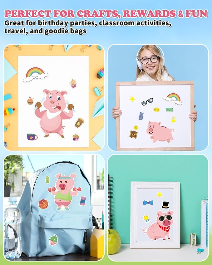 Aowplc 30 Sheets Make a Pig Stickers – Cute Piggy Mix & Match Stickers for Kids – Party Favors, Farm Animal Crafts, School Projects & Classroom Activities