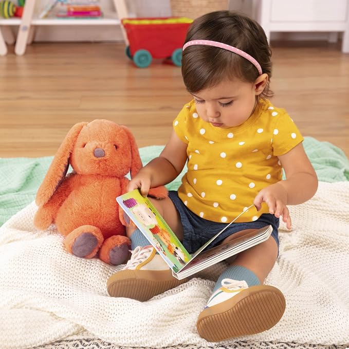 B. toys – 12-Inch Plush Bunny + Board Book Playset – Stuffed Animal – Baby Playset – Toys for Babies – Happy Hues – Coral Cutie – 0+ Months