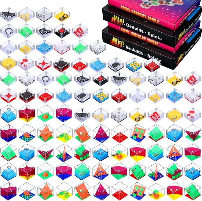 Lenwen 96 Pcs Brain Teaser Puzzle Mini Fidget Puzzle Cubes 3D Ball Maze Cube Cubes Party Favor Games Challenge Decompression(Classic Colors)