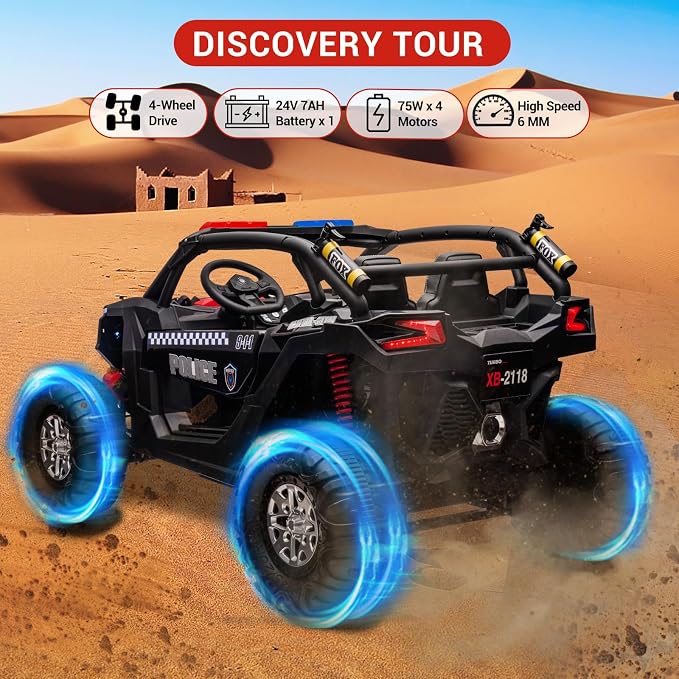 24V 2-Seater UTV Ride on Toy with Remote Control – Powerful 4WD Electric Vehicle Features 4 Shock Absorbers, Leather Seats, Music, and Lights. Designed As a 24V Ride-on Toy for Big Kids