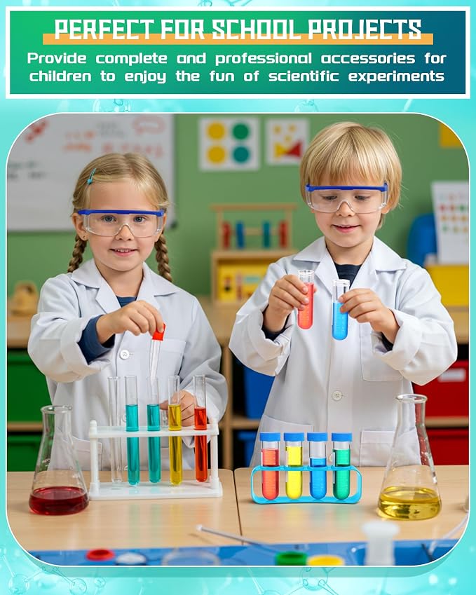Unittype 6 Set 66 Pcs White Kids Lab Coats Bulk Children Girl Doctor Scientist Costume Lab Coat Goggles Test Tube Eyedropper(M)