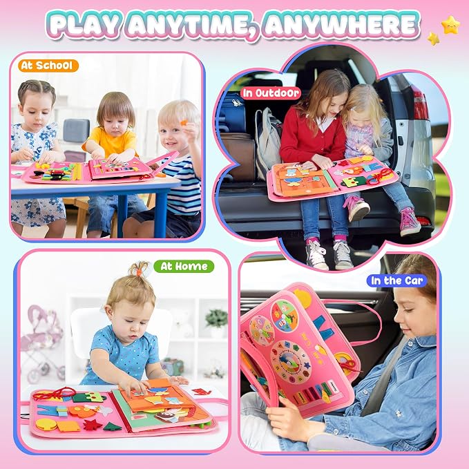 URMYWO Toddler Busy Board - Busy Book Montessori Toys Ages 3 and up - Preschool Learning Activities with Alphabet Number Animal, Educational Travel Toys Birthday Gifts for Kids