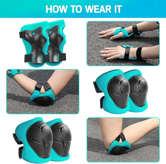 Wemfg Kids Protective Gear Set Knee Pads for Kids 3-14 Years Toddler Knee and Elbow Pads with Wrist Guards 3 in 1 for Skating Cycling Bike Rollerblading Scooter