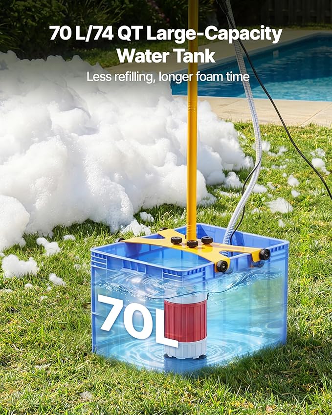 VEVOR Foam Machine, 9.84 to 16.40 ft Spray Distance Foam Cannon Party Machine, Bubble Cannon with 74QT Water Tank, Stable Vertical Design, Dense Foams Maker for Gatherings, Celebrations & Par