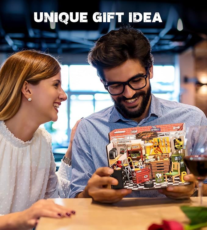 Rowood Miniature House Kit,DIY Miniature Dollhouse Craft Kits for Adults,Mini House Kits with LED,Birthday for Ages 14+(Garage Workshop)
