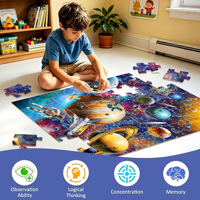 Jumbo Floor Puzzle for Kids Ages 4-6, 48 Piece Large Solar System Planet Jigsaw Puzzles for Kids Ages 3-5, Preschool Educational Learning Space Toys Gift for Boys & Girls