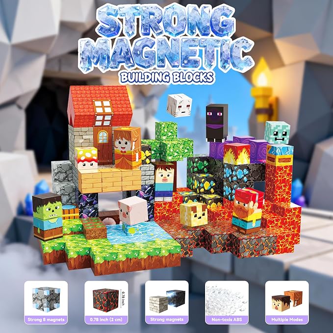 200 PCS Magnetic Blocks, Magnetic Building Blocks Cubes, Dragon Magnet Toys for Kids Ages 3+, Magnet Blocks for Boys, Sensory Toy for STEM Learning Toys & Ideal Christmas Birthday Gift