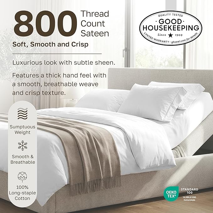 California Design Den Split King Sheets for Adjustable Bed - Buttery Soft 800 Thread Count, 100% Cotton Set, Sateen Bedding Set with Durable Twin XL Fitted Sheets - Grey