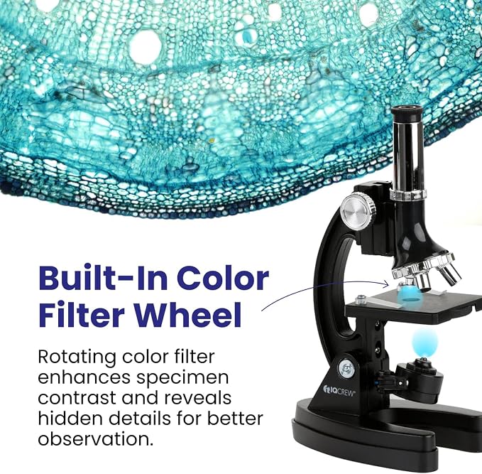 AmScope M30 Series 52-Piece STEM Microscope Kit for Kids - Monocular, Portable Compound Microscope for Kids - Includes Petri Dish, Slides & More - Black