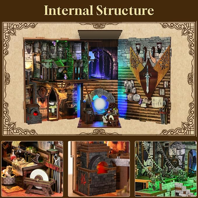 CCCDF DIY Book Nook Kit, DIY Miniature Dollhouse Booknook Kit, 3D Wooden Puzzle Bookend Bookshelf Insert Decor with LED Light for Teens and Adults (Blade and Magic)