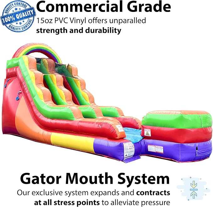 TentandTable Inflatable Water Slide for Kids and Adults, 15 FT Commercial Grade Giant Wet Dry Blow Up, Outdoor Backyard Water Fun, Includes Electric Air Blower, 27' L x 9' W x 15' H, Rainbow