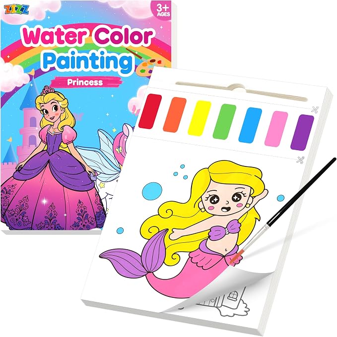 ZIZZ Paint with Water Coloring Books for Toddlers, Princess Watercolor Painting Sets for Kids Ages 3-5 4-8 Years Old, No-Mess Drawing Activity Art Craft Toys Birthday Valentine's Day Gifts for Girls