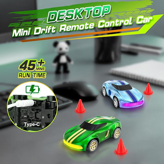 RC Drift Car, 1/64 Mini Drift RC Cars 4WD Micro Remote Control Car with LED Lights and Speed Switch, Cars Toys for Adults Kids Boys Age 6 7 8-12, Green