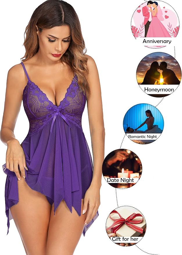 Avidlove Lingerie for Women Lace Babydoll Sleepwear Boudoir Outfits Plus Size Langeray XS-5XL