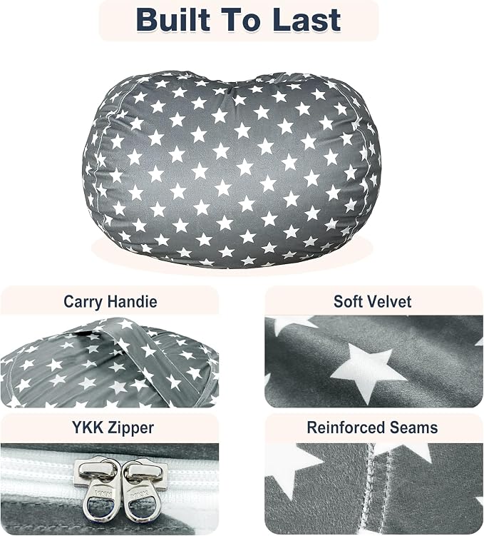 Lukeight Stuffed Animals Storage Bean Bag Chair Cover for Kids, Cozy Velvet Plush Toy Organizer Seat, Cover Only, No Filling Included, Long YKK Zipper, Side Pocket, X-Large 30 x 18 in
