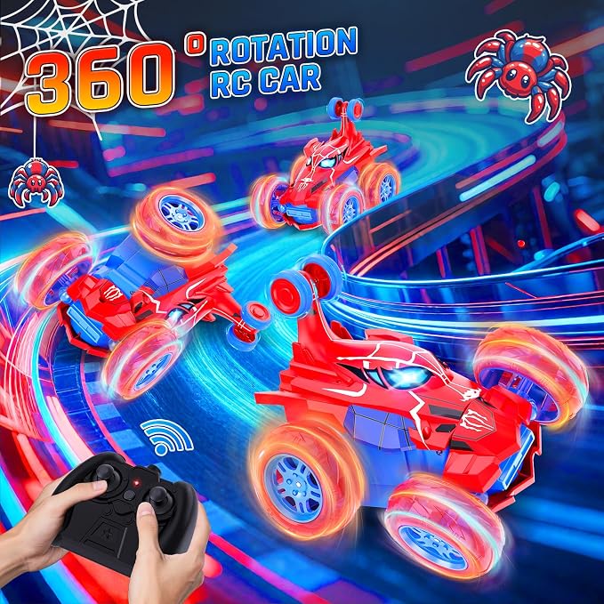 Remote Control Car for Boys - 360° Rotates and Flips 4WD Remote RC Stunt Cars for Kids, 2.4GHz RC Car with LED Lights, Easter Birthday Gift for Boy 3 4 5 6 7 8 9 13 Year Old