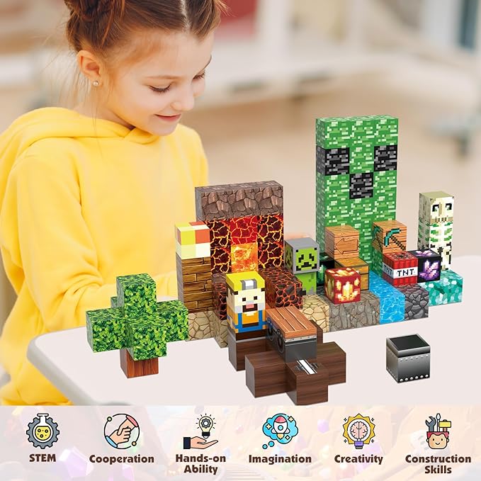 JIMI Magnetic Building Blocks Set, 100pcs Magnetic Blocks STEM Construction Toys, Montessori Sensory Stacking Toys for Boys Girls Age 3 4 5 6 7 8, Magnet Cubes Christmas Birthday Present for Kids