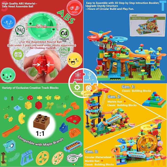 Marble Run Building Blocks for Kid: 3 4 5 6 8 Year Old Montessori Education Preschool STEM Toy - Age 4-8 Kids Creative Puzzle Marbles Track - Christmas Birthday Gifts for Boys Girls