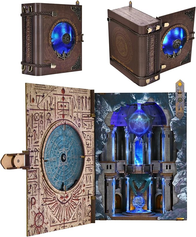 CCCDF Circle of Magic Book Nook Kit, Openable Magic Book Shaped Miniature Dollhouse, Closed Book Style Bookshelf Insert Decor with LED Light, DIY Wizard Themed Craft Gift for Teens and Adults
