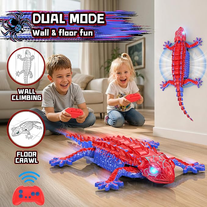 RC Wall Climbing Gecko, Rechargeable Remote Control Robot for Kids Toys, 360° Rotating RC Stunt Car with Light, Wall Crawler Lizard Toys for 3-12 Year Old Boys Girls Kids