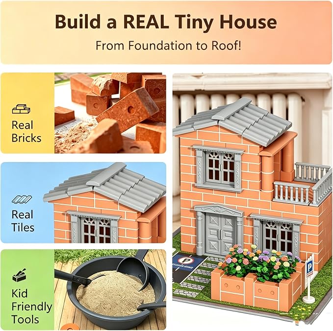 Mini House Building Kit for Kids Age 8+, Real Mini Bricks DIY Tiny House Construction Set, STEM Creative Building Blocks Toys, Educational Hands-On Architecture Craft Gifts for Boys Girls