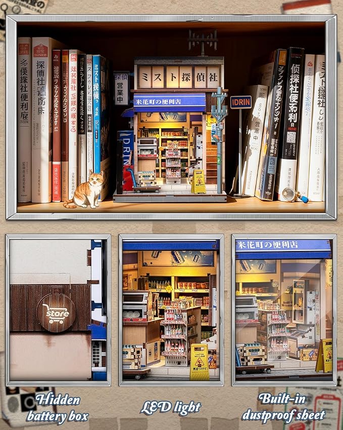 Japanese Dual-Scene 3D Puzzle Book Nook Kit - 3D Dollhouse with Hidden Staircase, Dual-Scene Design, DIY Craft, Tabletop Decor & Gifts for Adults（Beika-cho Convenience Store）