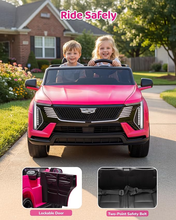 Firstness 2 Seater Ride on Car for Kids 24V Licensed Cadillac Escalade IQ Powered Wheels with Remote Control 400W Electric Ride on Toy with 3 Speed Light Music 7AH Battery Car for Kids Ages 3-8, Pink