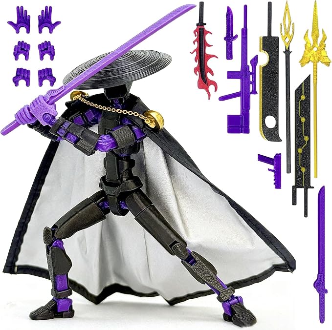 T13 Assembly Completed Action Figures,T-13 Action Figure, Robo 13 3D Printed Action Figure - The Ultimate Hero for Action-Packed Playtime,5.2 Inch, Black Purple