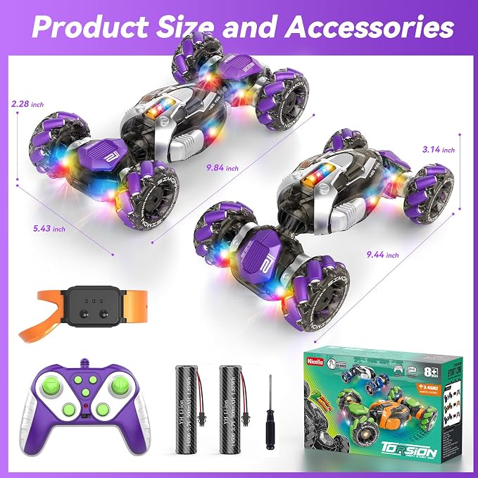 Nicella Gesture Sensing RC Stunt Car, Remote Control Cars Transformer Toys for Age 5-7 6-12 8 9 10 11 Yr Boys Girls Birthday Halloween, 2.4Ghz Hand Control 360° Rotating Toys Car