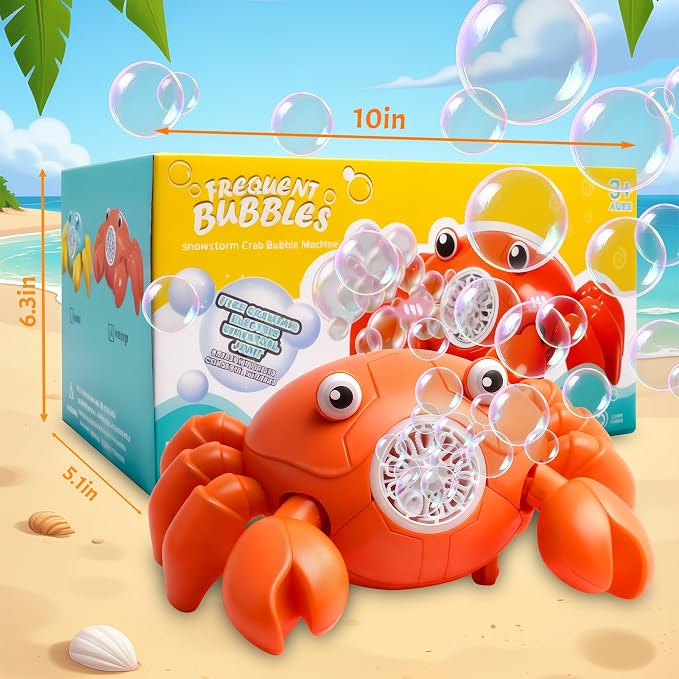 Crab Bubble Machine for Kids,Interactive Crawling Crab with LEDs & Music, USB-C Rechargeable,Automatic Bubble Blower for Toddlers, Perfect for Kids Ages 3-15, Outdoor, Garden, Parties, Birthdays